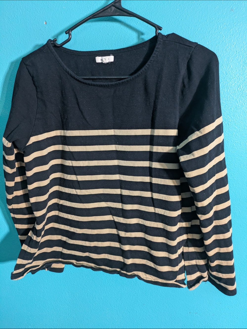Maurices Black and Cream Striped Long Sleeve Top